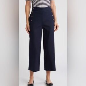 Frame Navy Sailor Snap Cropped Pants with Button Accents